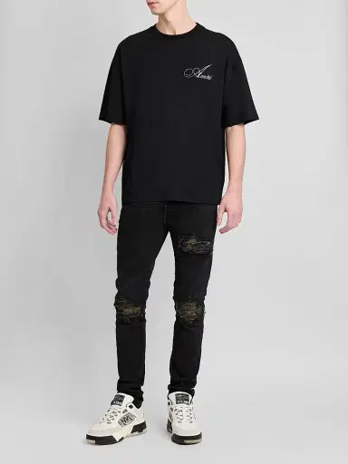 AMIRI Men's Crystal-Embellished Logo Cotton T-Shirt - Black | Thumbnail 2 AMIRI Men's Crystal-Embellished Logo Cotton T-Shirt - Black | Thumbnail 2