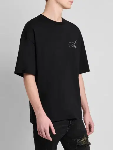 AMIRI Men's Crystal-Embellished Logo Cotton T-Shirt - Black | Thumbnail 4 AMIRI Men's Crystal-Embellished Logo Cotton T-Shirt - Black | Thumbnail 4