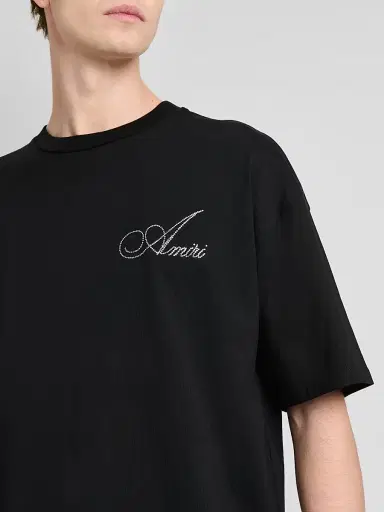 AMIRI Men's Crystal-Embellished Logo Cotton T-Shirt - Black | Thumbnail 5 AMIRI Men's Crystal-Embellished Logo Cotton T-Shirt - Black | Thumbnail 5