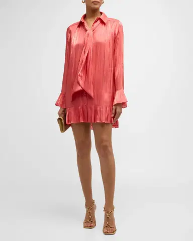 Cinq à Sept Iva Ruffled Neck-Tie Mini Shirt Dress | Thumbnail 2 Cinq à Sept Iva Ruffled Neck-Tie Mini Shirt Dress | Thumbnail 2