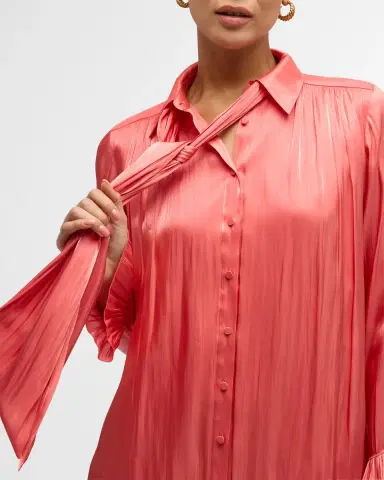 Cinq à Sept Iva Ruffled Neck-Tie Mini Shirt Dress | Thumbnail 6 Cinq à Sept Iva Ruffled Neck-Tie Mini Shirt Dress | Thumbnail 6