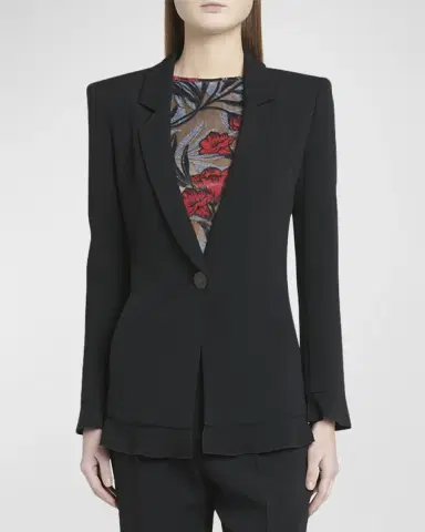 Giorgio Armani Cady Blazer Jacket with Ruffle Underlay | Thumbnail 3 Giorgio Armani Cady Blazer Jacket with Ruffle Underlay | Thumbnail 3