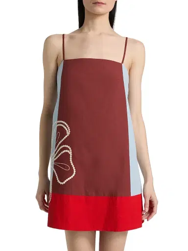 Tanya Taylor Women's Bianca Floral Colorblocked Cotton-Linen Minidress - Redwood Multi | Thumbnail 3 Tanya Taylor Women's Bianca Floral Colorblocked Cotton-Linen Minidress - Redwood Multi | Thumbnail 3
