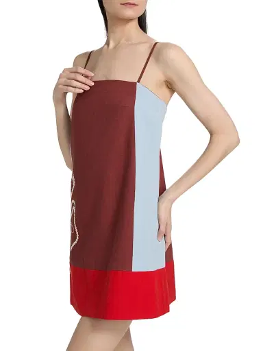 Tanya Taylor Women's Bianca Floral Colorblocked Cotton-Linen Minidress - Redwood Multi | Thumbnail 4 Tanya Taylor Women's Bianca Floral Colorblocked Cotton-Linen Minidress - Redwood Multi | Thumbnail 4
