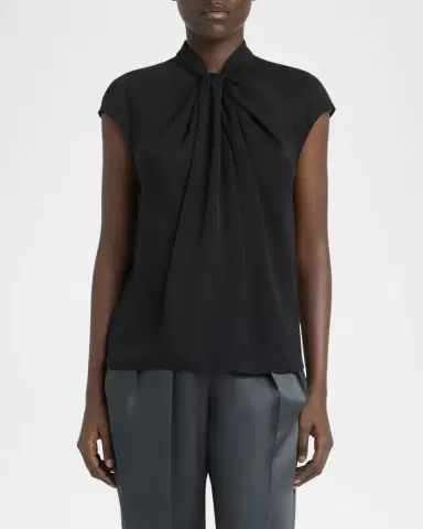 Giorgio Armani Twisted Cap-Sleeve Georgette Silk Blouse | Thumbnail 3 Giorgio Armani Twisted Cap-Sleeve Georgette Silk Blouse | Thumbnail 3