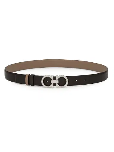 Ferragamo Women's Donna Knurled Gancini Reversible Leather Belt - Testa Di Moro Warm Taupe | Thumbnail 2 Ferragamo Women's Donna Knurled Gancini Reversible Leather Belt - Testa Di Moro Warm Taupe | Thumbnail 2