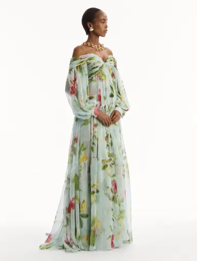 Oscar de la Renta Chiné Dominican Mixed-Floral Chiffon Sweetheart Gown | Thumbnail 3 Oscar de la Renta Chiné Dominican Mixed-Floral Chiffon Sweetheart Gown | Thumbnail 3