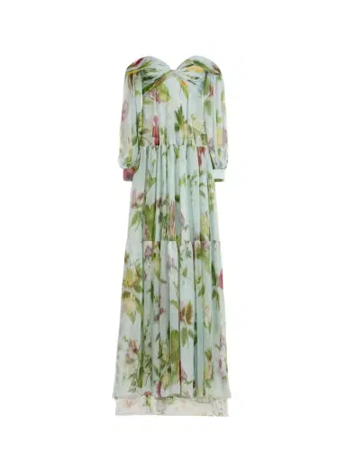 Oscar de la Renta Chiné Dominican Mixed-Floral Chiffon Sweetheart Gown | Thumbnail 1 Oscar de la Renta Chiné Dominican Mixed-Floral Chiffon Sweetheart Gown | Thumbnail 1