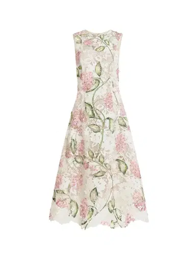 Oscar de la Renta Porcelain Flower Guipure Sleeveless Dress | Thumbnail 1 Oscar de la Renta Porcelain Flower Guipure Sleeveless Dress | Thumbnail 1