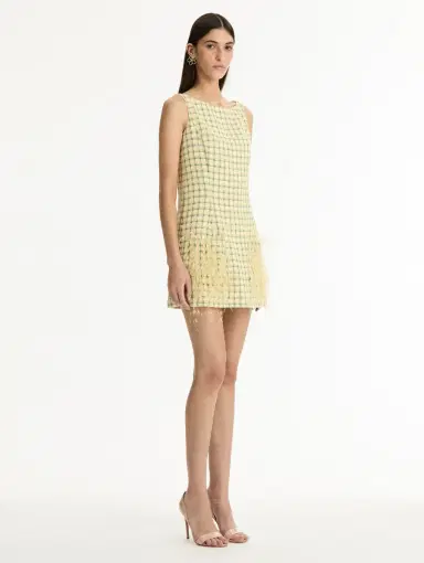 Oscar de la Renta Point d’Esprit Feather Embroidered Checked Tweed Dress | Thumbnail 3 Oscar de la Renta Point d’Esprit Feather Embroidered Checked Tweed Dress | Thumbnail 3
