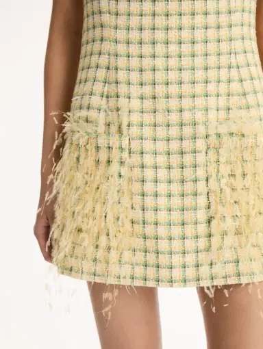 Oscar de la Renta Point d’Esprit Feather Embroidered Checked Tweed Dress | Thumbnail 4 Oscar de la Renta Point d’Esprit Feather Embroidered Checked Tweed Dress | Thumbnail 4