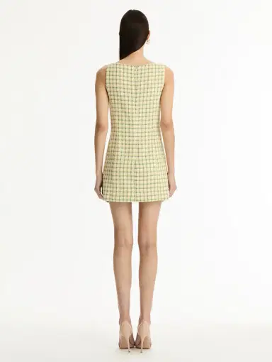 Oscar de la Renta Point d’Esprit Feather Embroidered Checked Tweed Dress | Thumbnail 5 Oscar de la Renta Point d’Esprit Feather Embroidered Checked Tweed Dress | Thumbnail 5