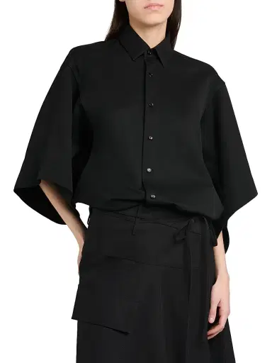 Bottega Veneta Women's Cape-Sleeve Wool-Twill Shirt - Double Black - Size 12 | Thumbnail 3 Bottega Veneta Women's Cape-Sleeve Wool-Twill Shirt - Double Black - Size 12 | Thumbnail 3