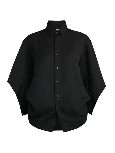 Bottega Veneta Women's Cape-Sleeve Wool-Twill Shirt - Double Black - Size 12 | Thumbnail 1 Bottega Veneta Women's Cape-Sleeve Wool-Twill Shirt - Double Black - Size 12 | Thumbnail 1
