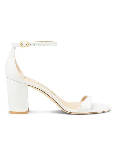 Stuart Weitzman Women's Nudist Block 75MM Metallic Leather Sandals - White | Thumbnail 1 Stuart Weitzman Women's Nudist Block 75MM Metallic Leather Sandals - White | Thumbnail 1