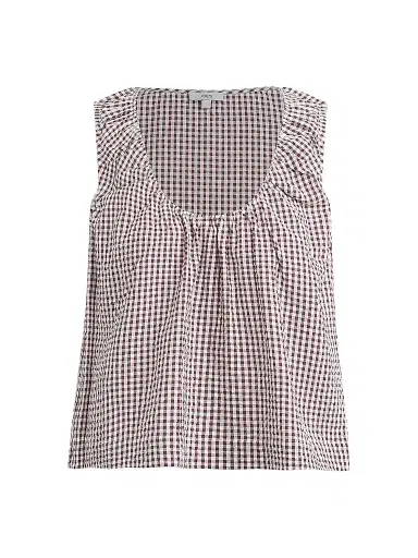 Joe's Jeans Women's Ana Gingham Cotton-Blend Sleeveless Blouse - Macchiato Gingham - Size XS | Thumbnail 1 Joe's Jeans Women's Ana Gingham Cotton-Blend Sleeveless Blouse - Macchiato Gingham - Size XS | Thumbnail 1