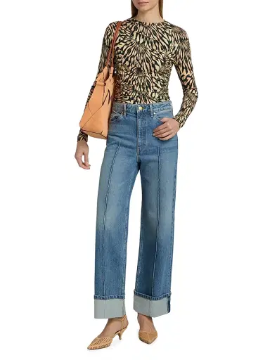 Ulla Johnson Women's Nova Ruched Tiger-Print Long-Sleeve Top | Thumbnail 2 Ulla Johnson Women's Nova Ruched Tiger-Print Long-Sleeve Top | Thumbnail 2