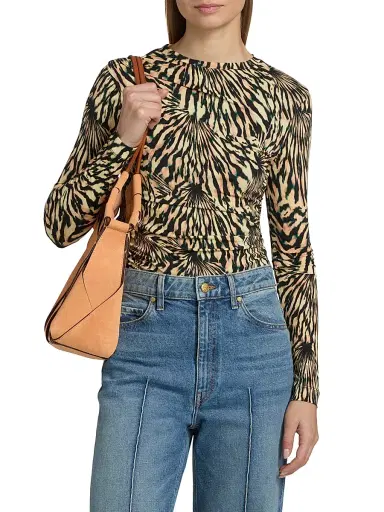 Ulla Johnson Women's Nova Ruched Tiger-Print Long-Sleeve Top | Thumbnail 3 Ulla Johnson Women's Nova Ruched Tiger-Print Long-Sleeve Top | Thumbnail 3
