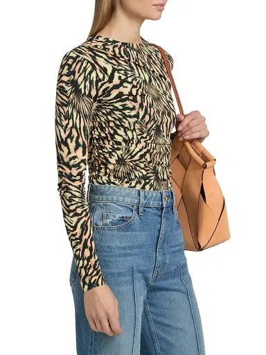 Ulla Johnson Women's Nova Ruched Tiger-Print Long-Sleeve Top | Thumbnail 4 Ulla Johnson Women's Nova Ruched Tiger-Print Long-Sleeve Top | Thumbnail 4