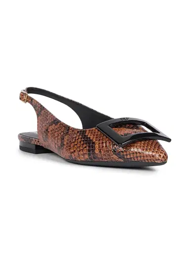 Roger Vivier Women's Gommettine Snakeskin-Embossed Leather Ballerina Flats - Cognac Scuro | Thumbnail 2 Roger Vivier Women's Gommettine Snakeskin-Embossed Leather Ballerina Flats - Cognac Scuro | Thumbnail 2