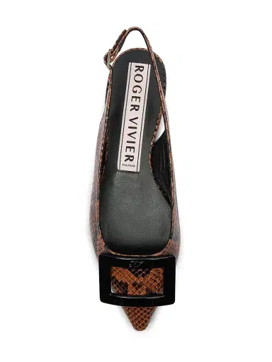 Roger Vivier Women's Gommettine Snakeskin-Embossed Leather Ballerina Flats - Cognac Scuro | Thumbnail 4 Roger Vivier Women's Gommettine Snakeskin-Embossed Leather Ballerina Flats - Cognac Scuro | Thumbnail 4