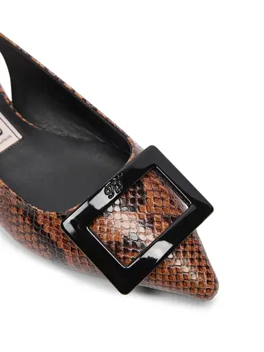 Roger Vivier Women's Gommettine Snakeskin-Embossed Leather Ballerina Flats - Cognac Scuro | Thumbnail 5 Roger Vivier Women's Gommettine Snakeskin-Embossed Leather Ballerina Flats - Cognac Scuro | Thumbnail 5