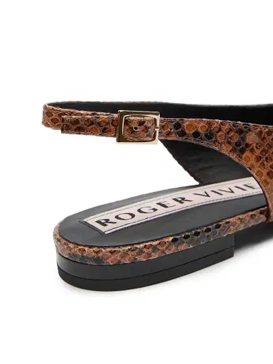Roger Vivier Women's Gommettine Snakeskin-Embossed Leather Ballerina Flats - Cognac Scuro | Thumbnail 6 Roger Vivier Women's Gommettine Snakeskin-Embossed Leather Ballerina Flats - Cognac Scuro | Thumbnail 6