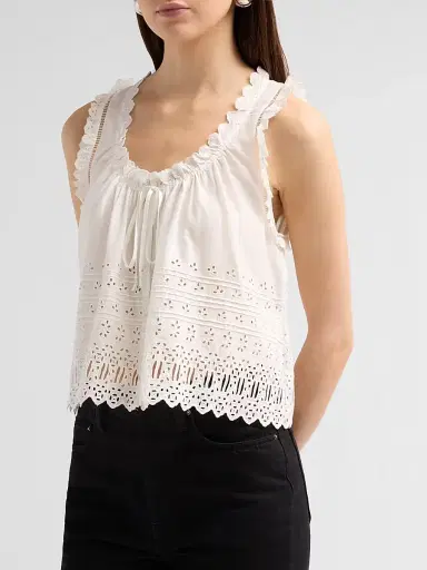 DÔEN Women's Toussine Eyelet Cotton Top - Salt | Thumbnail 4 DÔEN Women's Toussine Eyelet Cotton Top - Salt | Thumbnail 4