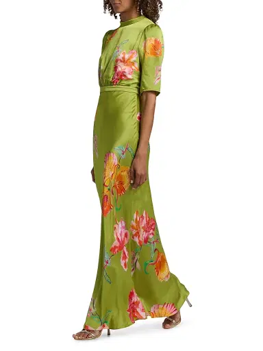 Saloni Women's Adele-B Floral Satin Maxi Dress - Lilia Garden Placement | Thumbnail 2 Saloni Women's Adele-B Floral Satin Maxi Dress - Lilia Garden Placement | Thumbnail 2