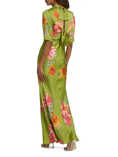 Saloni Women's Adele-B Floral Satin Maxi Dress - Lilia Garden Placement | Thumbnail 5 Saloni Women's Adele-B Floral Satin Maxi Dress - Lilia Garden Placement | Thumbnail 5