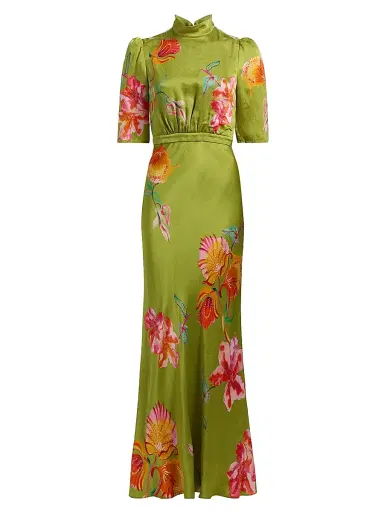 Saloni Women's Adele-B Floral Satin Maxi Dress - Lilia Garden Placement | Thumbnail 1 Saloni Women's Adele-B Floral Satin Maxi Dress - Lilia Garden Placement | Thumbnail 1