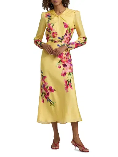 Saloni Women's Claudia Floral Satin Silk Midi-Dress - Kanjiro Adorning Placement | Thumbnail 2 Saloni Women's Claudia Floral Satin Silk Midi-Dress - Kanjiro Adorning Placement | Thumbnail 2