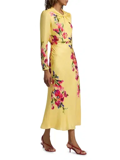 Saloni Women's Claudia Floral Satin Silk Midi-Dress - Kanjiro Adorning Placement | Thumbnail 4 Saloni Women's Claudia Floral Satin Silk Midi-Dress - Kanjiro Adorning Placement | Thumbnail 4