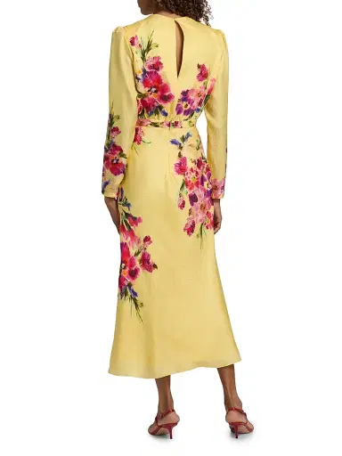 Saloni Women's Claudia Floral Satin Silk Midi-Dress - Kanjiro Adorning Placement | Thumbnail 5 Saloni Women's Claudia Floral Satin Silk Midi-Dress - Kanjiro Adorning Placement | Thumbnail 5