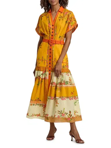 Saloni Women's Riya Floral Linen-Cotton Midi-Dress - Zinnia Sunset Placement | Thumbnail 3 Saloni Women's Riya Floral Linen-Cotton Midi-Dress - Zinnia Sunset Placement | Thumbnail 3