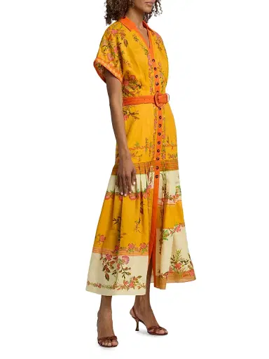 Saloni Women's Riya Floral Linen-Cotton Midi-Dress - Zinnia Sunset Placement | Thumbnail 4 Saloni Women's Riya Floral Linen-Cotton Midi-Dress - Zinnia Sunset Placement | Thumbnail 4