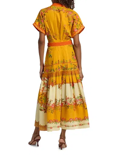 Saloni Women's Riya Floral Linen-Cotton Midi-Dress - Zinnia Sunset Placement | Thumbnail 5 Saloni Women's Riya Floral Linen-Cotton Midi-Dress - Zinnia Sunset Placement | Thumbnail 5