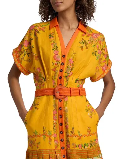Saloni Women's Riya Floral Linen-Cotton Midi-Dress - Zinnia Sunset Placement | Thumbnail 6 Saloni Women's Riya Floral Linen-Cotton Midi-Dress - Zinnia Sunset Placement | Thumbnail 6