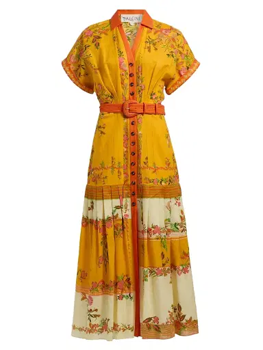 Saloni Women's Riya Floral Linen-Cotton Midi-Dress - Zinnia Sunset Placement | Thumbnail 1 Saloni Women's Riya Floral Linen-Cotton Midi-Dress - Zinnia Sunset Placement | Thumbnail 1