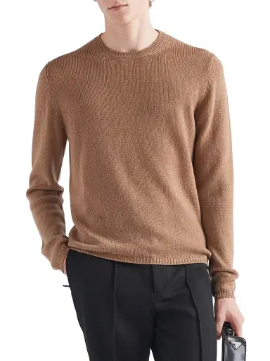 Prada Men's Cashmere Crewneck Sweater - Brown | Thumbnail 2 Prada Men's Cashmere Crewneck Sweater - Brown | Thumbnail 2