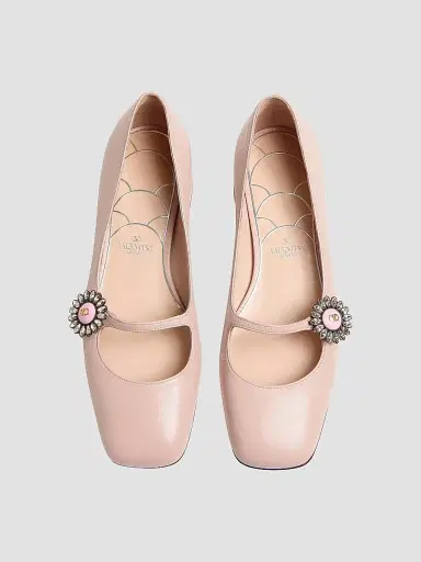 Valentino Garavani Women's Mary-Jane Preshoes 20MM Ballerinas in Kidskin - Water Rose | Thumbnail 4 Valentino Garavani Women's Mary-Jane Preshoes 20MM Ballerinas in Kidskin - Water Rose | Thumbnail 4