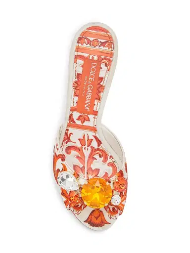 Dolce & Gabbana Women's 85MM Embellished Majolica Stiletto Mules - Maiolica Orange | Thumbnail 4 Dolce & Gabbana Women's 85MM Embellished Majolica Stiletto Mules - Maiolica Orange | Thumbnail 4