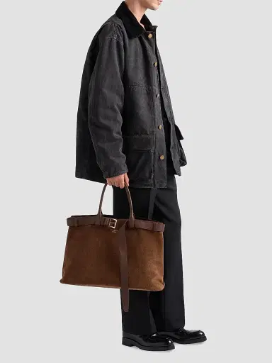 Prada Men's Buckle Suede Bag with Belt - Brown | Thumbnail 2 Prada Men's Buckle Suede Bag with Belt - Brown | Thumbnail 2
