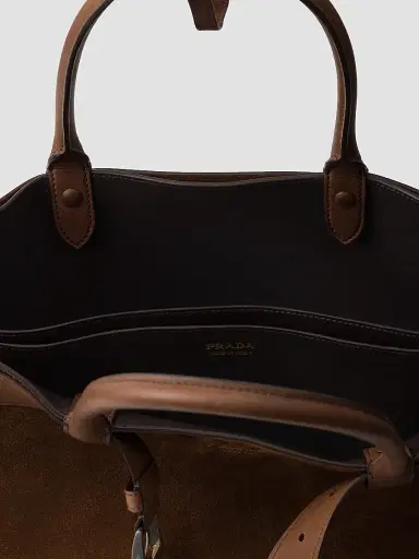 Prada Men's Buckle Suede Bag with Belt - Brown | Thumbnail 5 Prada Men's Buckle Suede Bag with Belt - Brown | Thumbnail 5