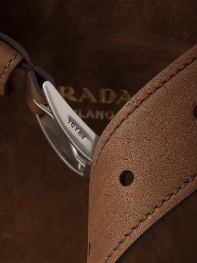 Prada Men's Buckle Suede Bag with Belt - Brown | Thumbnail 6 Prada Men's Buckle Suede Bag with Belt - Brown | Thumbnail 6