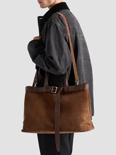 Prada Men's Buckle Suede Bag with Belt - Brown | Thumbnail 7 Prada Men's Buckle Suede Bag with Belt - Brown | Thumbnail 7
