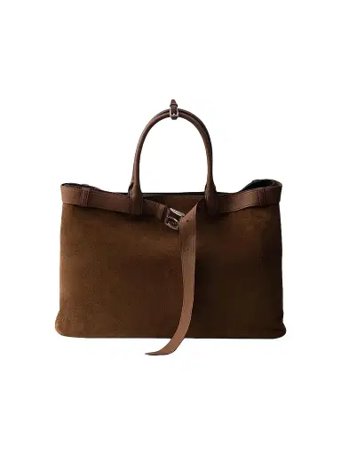 Prada Men's Buckle Suede Bag with Belt - Brown | Thumbnail 1 Prada Men's Buckle Suede Bag with Belt - Brown | Thumbnail 1