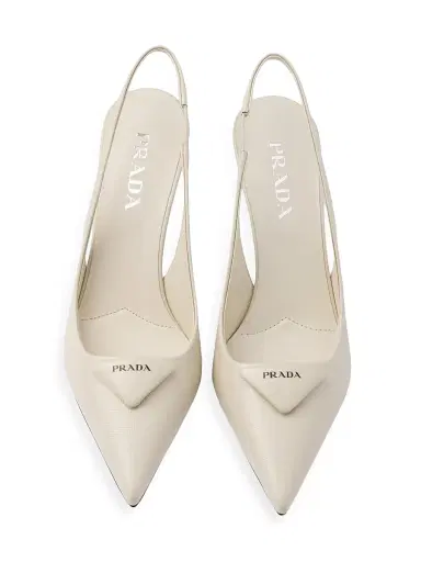 Prada Women's Saffiano 75MM Patent Leather Slingback Pumps - Beige Khaki | Thumbnail 2 Prada Women's Saffiano 75MM Patent Leather Slingback Pumps - Beige Khaki | Thumbnail 2