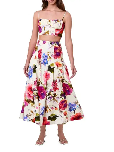 NICHOLAS Women's Jordana Floral Pleated Waist Midi-Skirt - Watercolor Flora | Thumbnail 2 NICHOLAS Women's Jordana Floral Pleated Waist Midi-Skirt - Watercolor Flora | Thumbnail 2