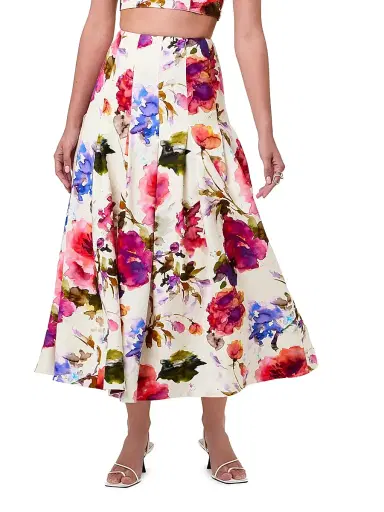 NICHOLAS Women's Jordana Floral Pleated Waist Midi-Skirt - Watercolor Flora | Thumbnail 3 NICHOLAS Women's Jordana Floral Pleated Waist Midi-Skirt - Watercolor Flora | Thumbnail 3